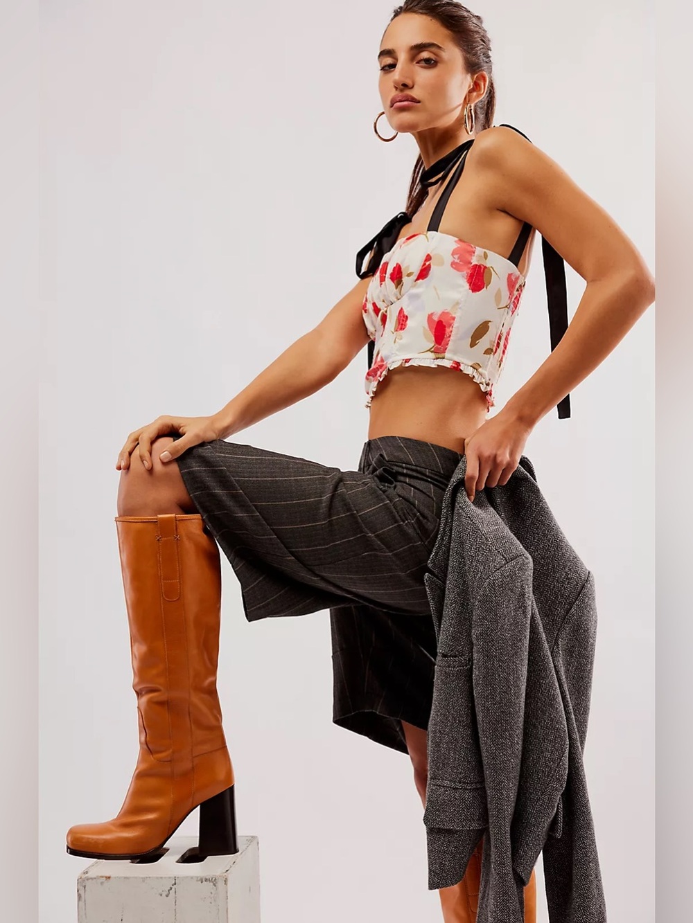 Free People FP Collection Naomi Tall Block Heel Boot in Tan- size 6
